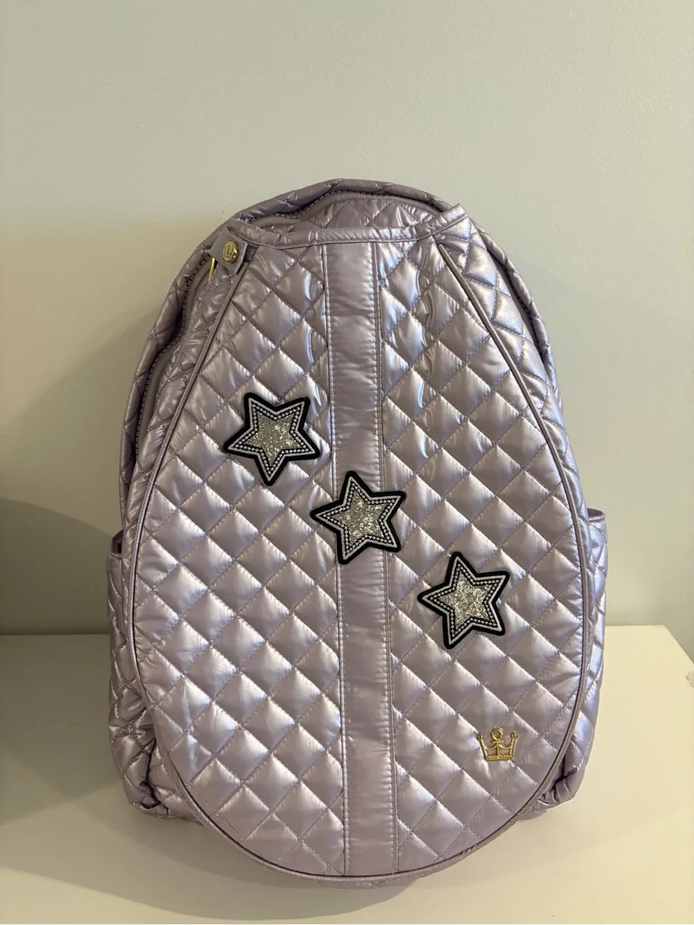 Oliver Thomas || 24 + 7 Tennis Backpack Quilted Metallic Lavender Purple Stars